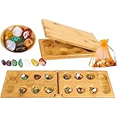 TOWO Mancala Board Game - Kalaha Board Game with Folding Wooden Board Natural Stone Pebbles -Families Board Games-Mancala Gam