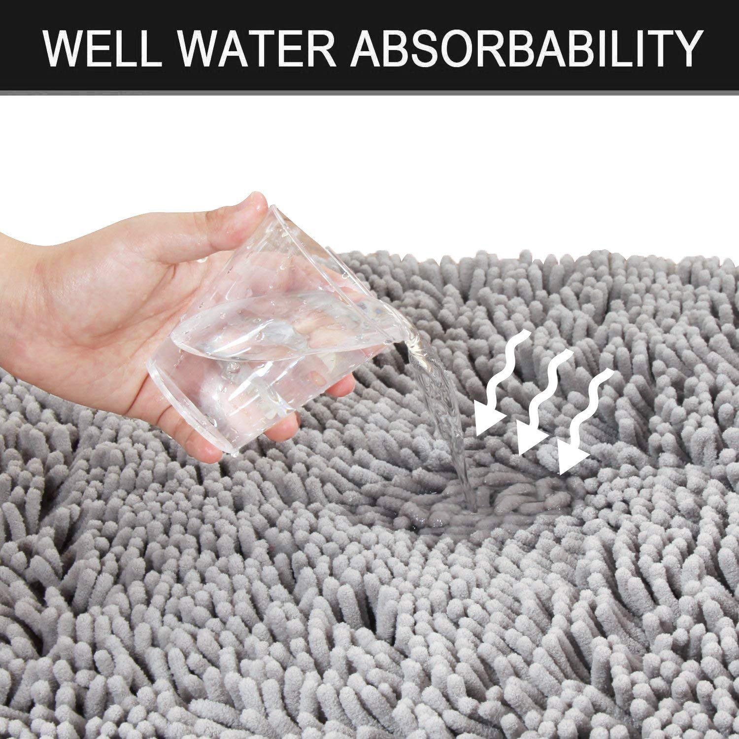 Pourmaison Bath Mat Bathroom Rugs Chenille Bath Mats for Bathroom 20\'\' x 32 \'\' Machine Washable No Slip Bath mats Area Rug Kitchen Bedroom Entry Kid’s Bath Rugs - Gray