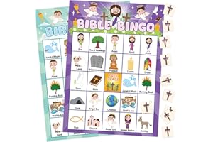 WorldBazaar Christmas Bible Bingo Game for Kids 24 Players Christian Bingo Game Cards Vacation Bible Sunday School Church Family Open Day Classroom Supplies