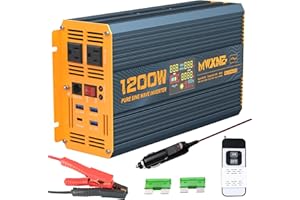 MWXNE 1200 Watt Pure Sine Wave Power Inverter DC 12V to 110V AC Converter with Dual AC Outlets, PD60W/QC3.0 Fast Charging USB