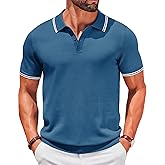 COOFANDY Men's Knit Polo Shirts Short Sleeve Casual Button Golf Polo Shirts Collared T Shirt