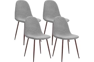 CangLong Fabric Cushion Seat Back, Mid Century Metal Legs for Kitchen Dining Room Side Chair, Set of 4, Grey