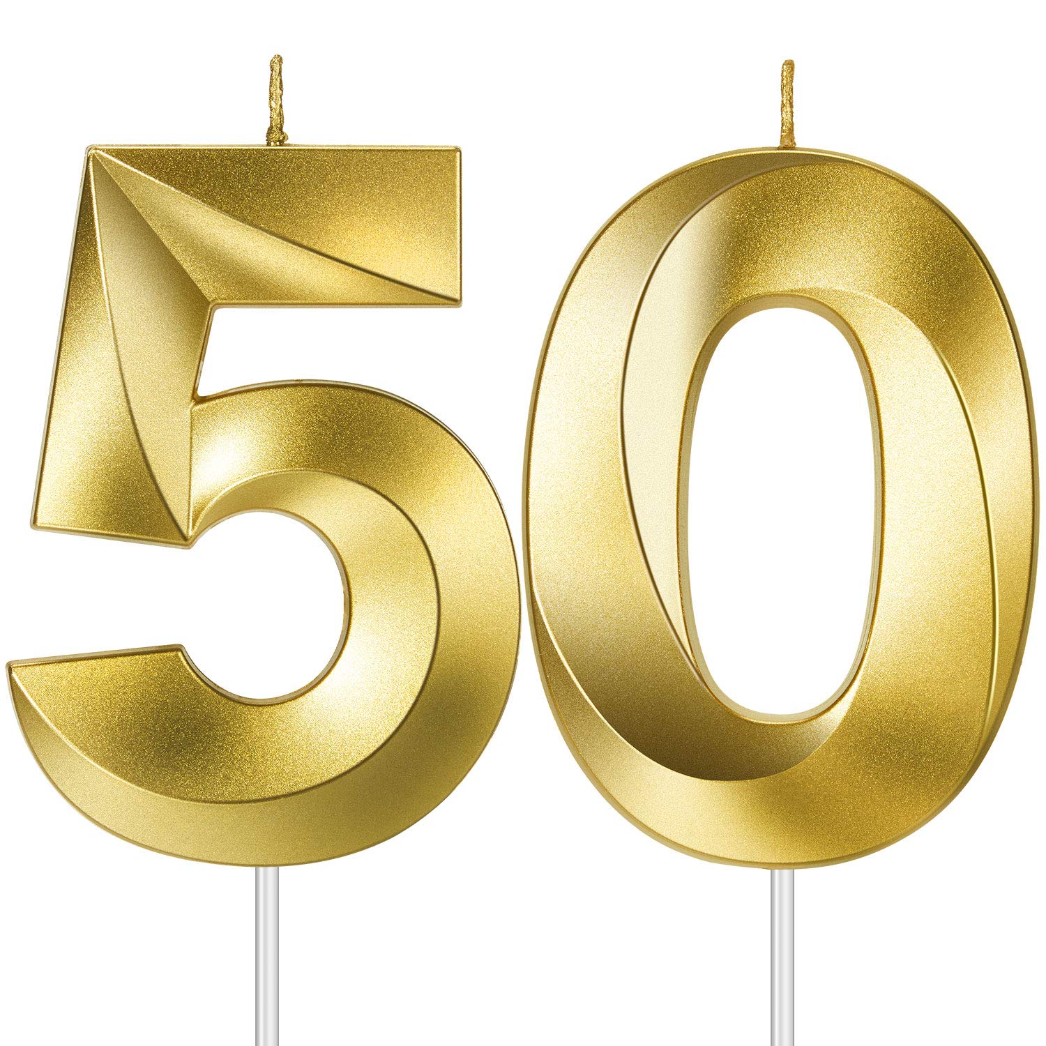 Photo 1 of 4 Inch 50th Birthday Candles, 3D Diamond Shape Number 50 Candles Cake Topper Numeral Candles Cake Topper for Birthday Anniversary Party Decorations (Bright Gold)