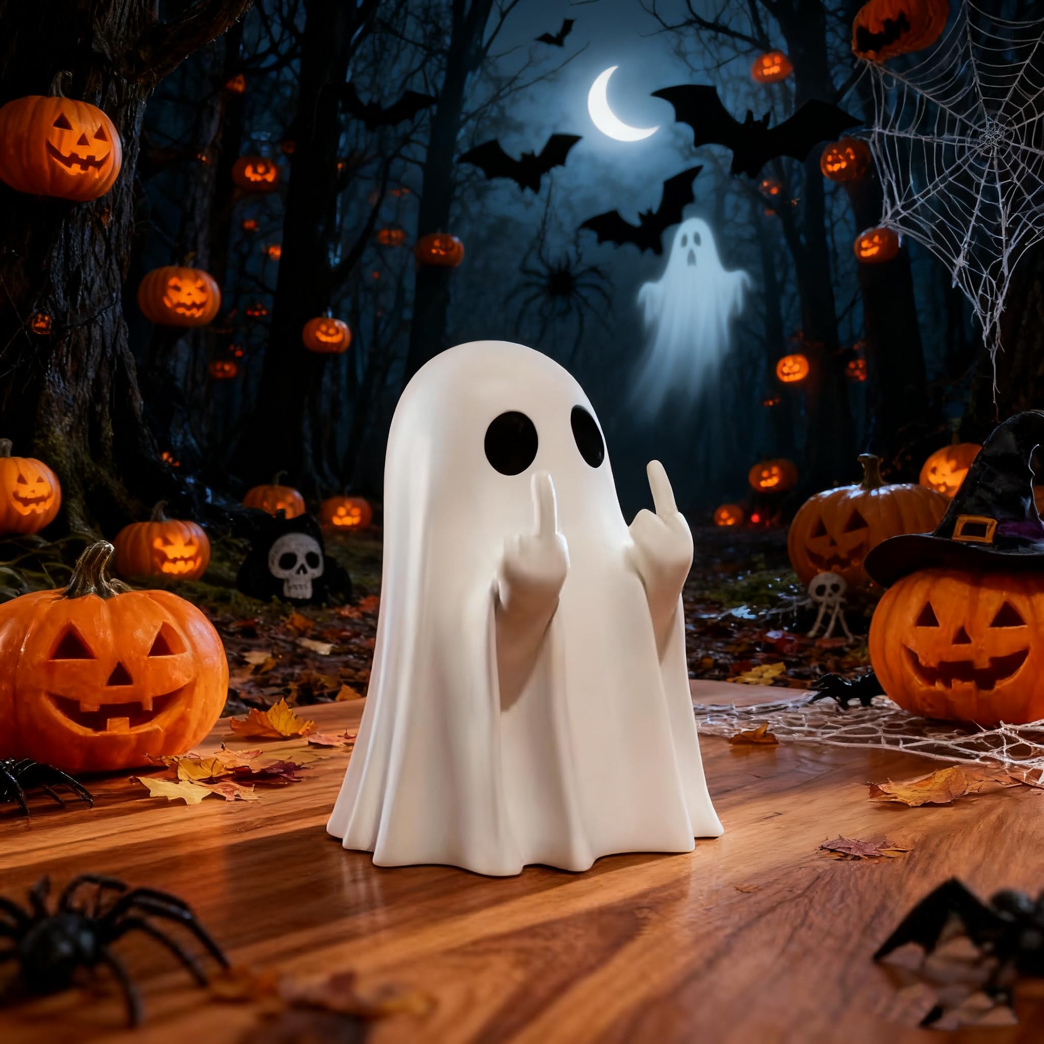 GOKINDOR Playful Halloween Ghost Figurine - Cute Haunted Decor for Tabletops, Shelves & Gifts | Funny Ghost Statue Home Accessory Halloween Ghost