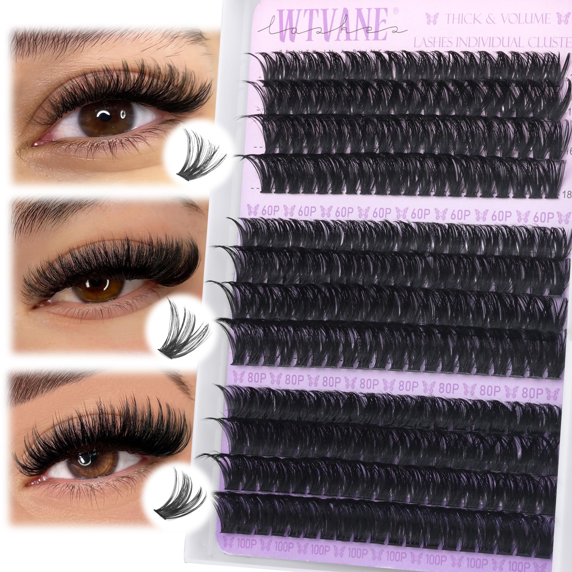 Wispy Cluster Lashes 60D+80D+100D Individual Eyelash Clusters 240Pcs False Eyelashes Cluster 12-18mm Eyelashes Extensions Volume False Eyelashes D Curl Lashes Individual Clusters by Wtvane