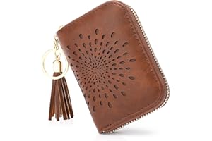 APHISON RFID Credit Card Holder Zipper Card Case Keychain Small Wallet for Women 1927 COFFEE
