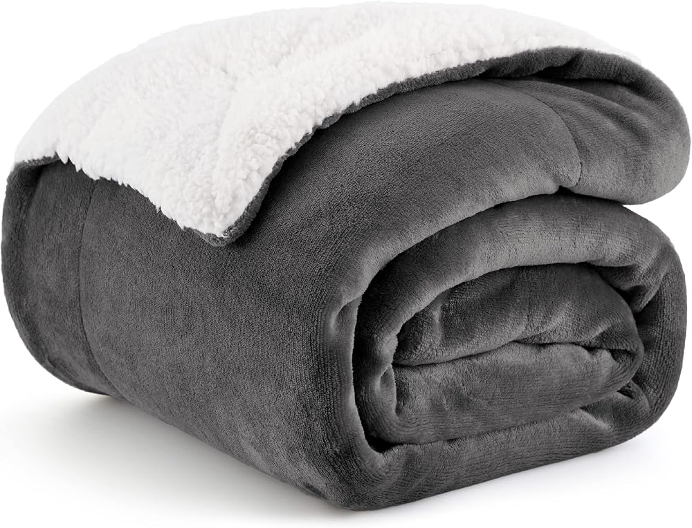 Bedsure Sherpa Fleece Throw Blanket 150x200 Dark Grey Twin/Double