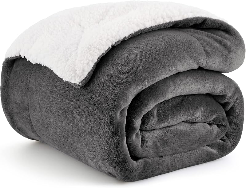 Bedsure Sherpa Fleece Throw Blanket 150x200 Dark Grey Twin/Double