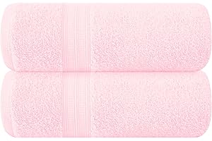BOUTIQUO Cotton 2 Pack Oversized Bath Towel Set, Large Bath Towels 27x54, Ultra Soft, Absorbent, Compact, Quick Drying and Lightweight, Eco-Friendly and 100% Recyclable Towel Set - Pink
