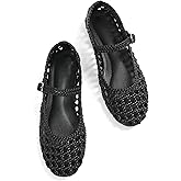 Woven Ballet Flats for Women Round Toe Mesh Flats Buckle Strap Flat Shoes Comfortable Mary Jane Dressy Mesh Shoes Casual Ballerina Mary Janes