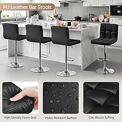Yaheetech Bar Stools Set of 3, Adjustable PU