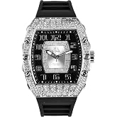 Techno Pave Men's 41mm Iced Out Tonneau Shape Watch, Numeral Dial
