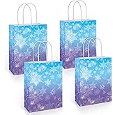 24 Pcs Winter Snowflake Party Bags with Handle Winter Themed Gift Bags Blue Purple Goodie Bag Paper Bag Decorations for Birthday Christmas Supplies