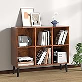 VAFHYLLIS 6 Cube Storage Organizer with Legs, 3 Tier Cube Low Bookcase Freestanding Storage Display Organizer for Home Office, Three-Cubes Open Shelf Bookshelf (Retro Brown, 6 Cube Horizontal)