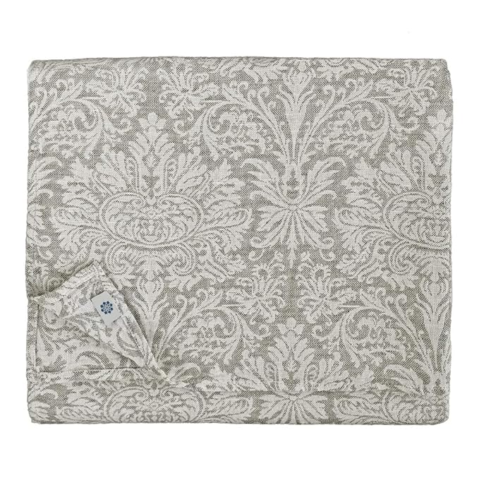 Linen & Cotton Luxus Jacquard Damast Tischdecke HERCUS - 53% Leinen, 47% Baumwolle (133 x 200 cm), Milch-Weiß/Grau