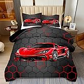 ASKOTU Race Car Twin Boy Bedding Set, Red Sports Car Comforter Set Twin Size for Boys, 3 Pcs Cool Twin Bedding Set for Boys