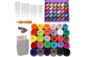 Fedmut Needle Felting Kit for Beginners - 30 Colors Felting Wool Roving Kit, Needle Felting Starter Kit with Felting Needles, Felting Pad Supplies and Guide Card for DIY Craft