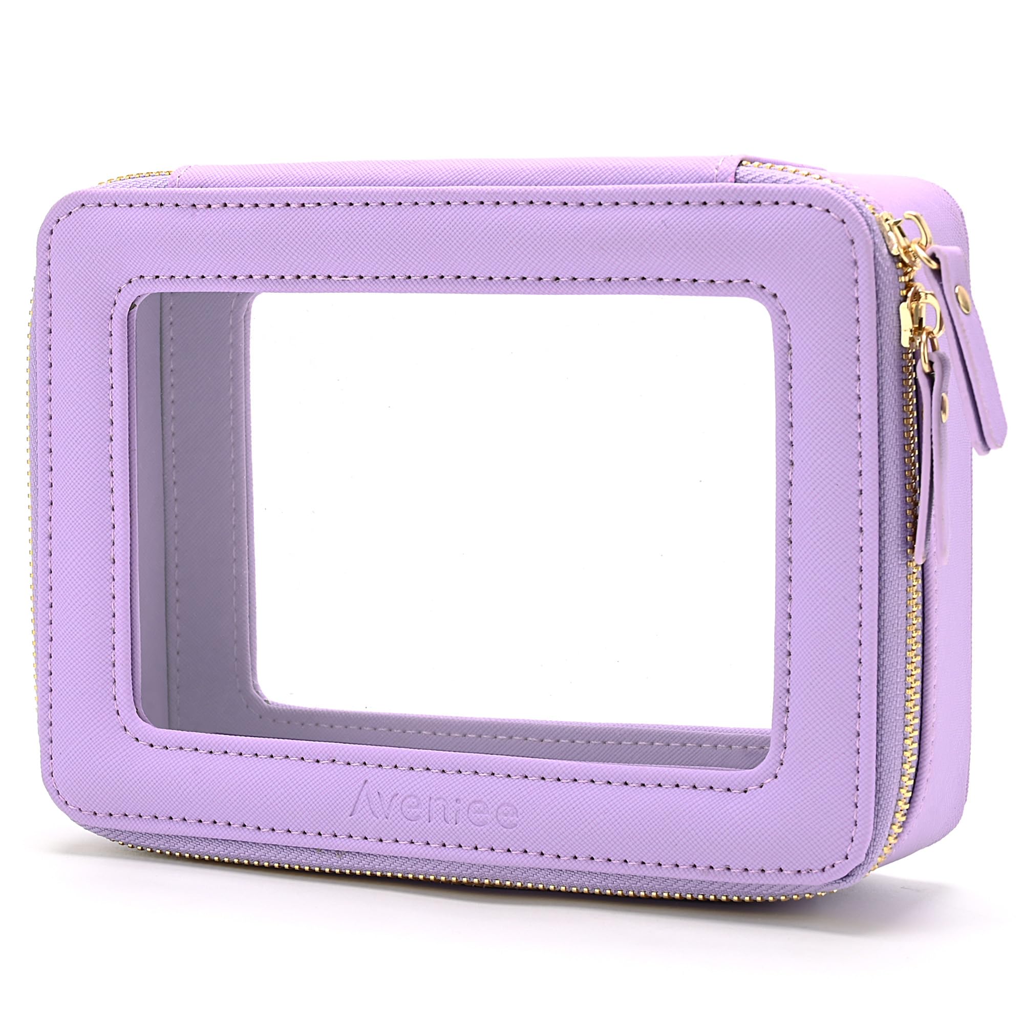 Photo 1 of Aveniee Clear Makeup Bag Organizer, Travel Toiletry Bag Cosmetic Case for Women, Portable Make Up Skincare Pouch Car Organizer Bag with Zippers for Essentials,Lilac
