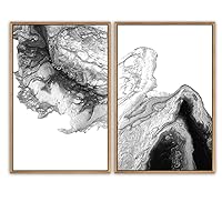 SIGNWIN Framed Canvas Print Wall Art Mixing Ink Drawing Abstract Texture Photography Modern Art Industrial Expressive Black and White for Living Room, Bedroom, Office - 16