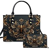 Personalized 3D Effect Gothic Butterfly Leather Handbag for Women, Custom Name Elegant Purse, Artistic Butterfly Tote Bag
