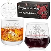 Ackers BORO3.3 Laser engraving Wedding Gifts for Couples – His and Hers Whiskey & Wine Glasses with Glass Ornament | Perfect Bridal Shower, Engagement Gifts for Hubby and Wifey