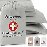 HARMONIC SILVER Silver Ion Infused Belgian Flax Linen with Eucalyptus Bed Sheet Set | Stone Washed | Ultra Soft | Cooling for Hot Sleepers | 18" Deep Pocket | Queen Size [Grey]