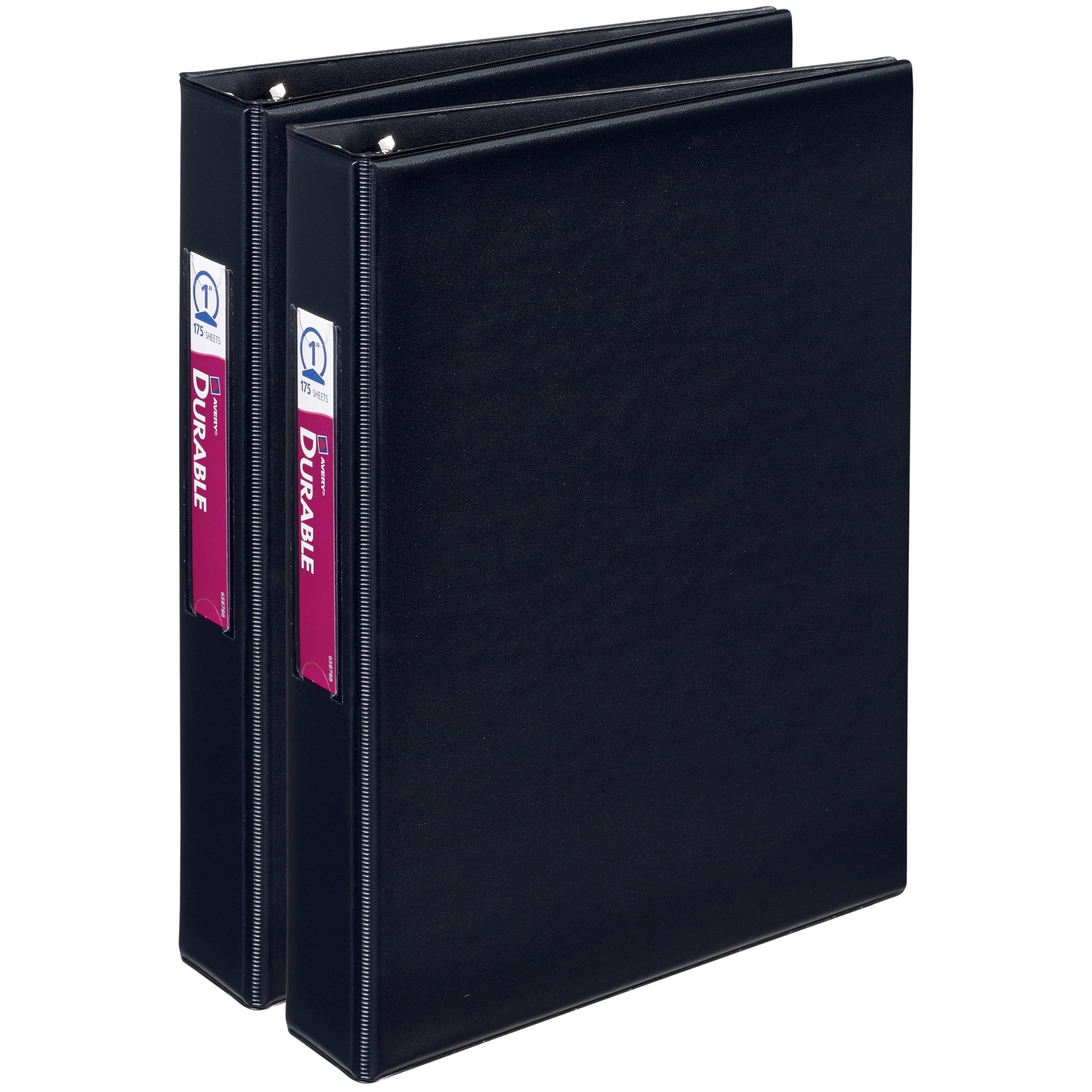 Avery 1" Mini Durable 3 Ring Binders, Round Rings, 5-1/2” x 8-1/2”, 175-Sheet Capacity, Black, 2 Pack (13456)