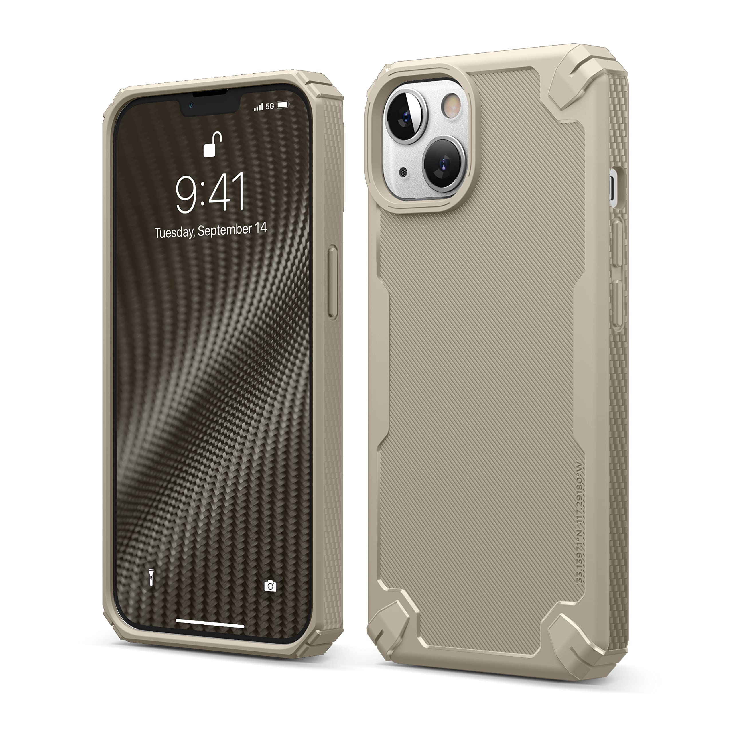 elago Armor Case Compatible with iPhone 13 Case (6.1"), Heavy-Duty Protective Case, Premium TPU, Carbon Fiber Texture, Tough Rugged Design, Full Body Protection, Shockproof Bumper Cover (Sand) — image 1