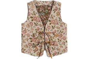 Verdusa Women's Vintage Floral Print Bow Tie Cowgirl Vest V Neck Sleeveless Jacket Outerwear