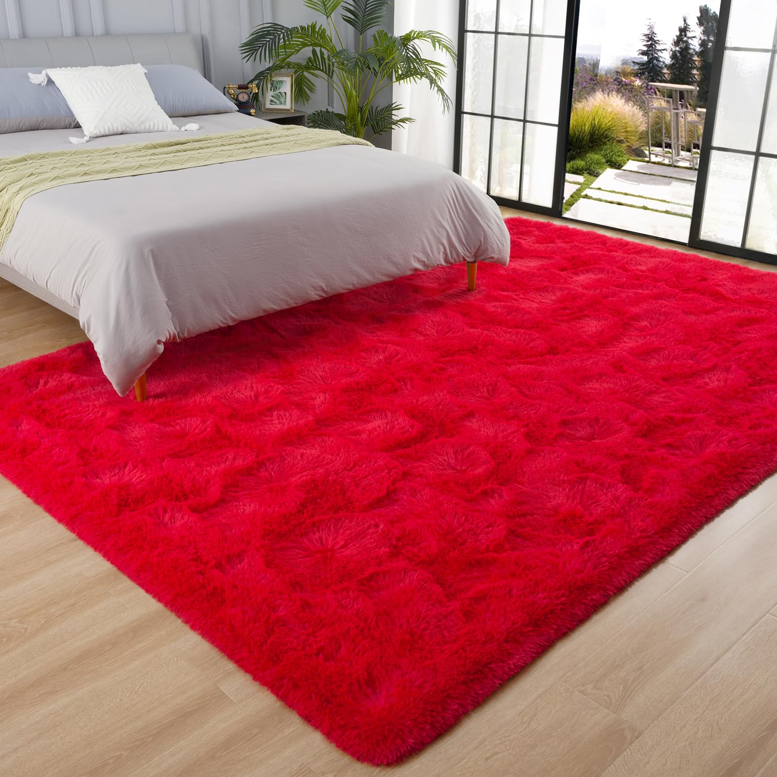 Photo 1 of AROGAN Fluffy Rugs for Bedroom Living Room, Shag Area Rugs for Nursery Kids Girls Room, Plush Fur Rug for Playroom Dorm 3x5 Feet, Red