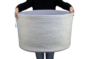 Casaphoria XXXLarge Cotton Rope Basket for Living Room - Woven Storage Basket with Handle for Blankets, Towels and Pillows Laundry Hamper | Dark Grey (21" x 21" x 13.8")
