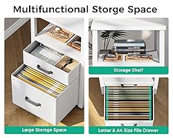 Coleshome L Shaped Computer Desk with 6 Drawers