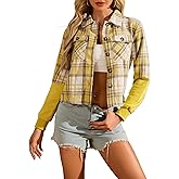 EONDOM Flannels for Women Cropped Shacket Jacket Fashion Plaid Button Down Shirt 2026 Fall Coat Tops