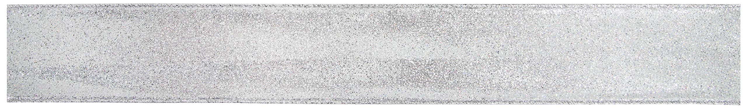 Oaktree UK Eleganza Sparkle Wired Edge Ribbon 63mm x 9.1m Silver No.24