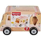 Fisher-Price Wood Toddler Toy Ice Cream Truck Shape Sorter Set, 8 Wooden Pieces for Developmental Play Kids Ages 18+ Months