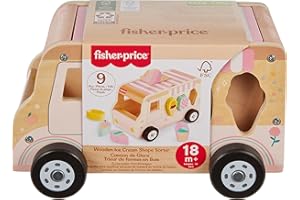 Fisher-Price Wood Toddler Toy Ice Cream Truck Shape Sorter Set, 8 Wooden Pieces for Developmental Play Kids Ages 18+ Months