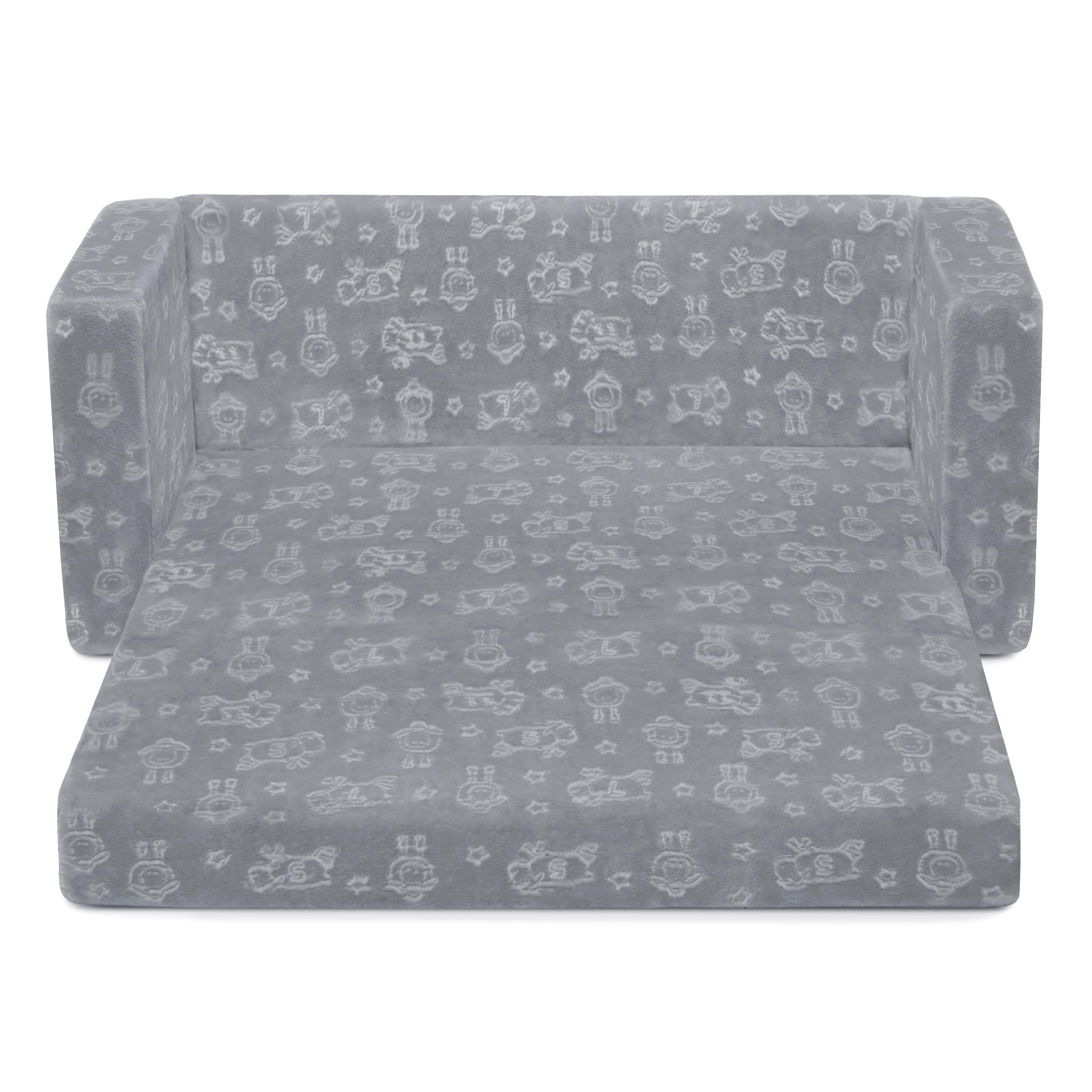 Serta Perfect Sleeper Extra Wide Convertible Sofa to Lounger - Comfy 2-in-1 Flip Open Couch/Sleeper for Kids, Grey