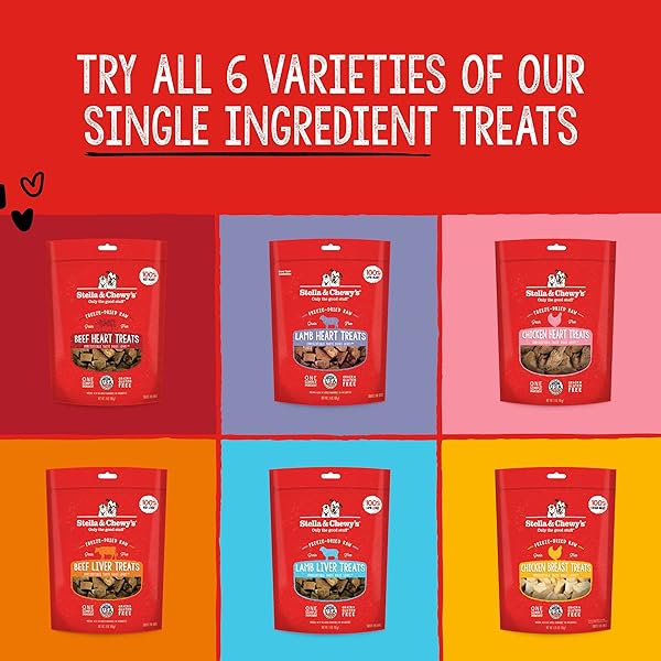 STELLA & CHEWY’S FREEZE-DRIED RAW SINGLE INGREDIENT BEEF HEART TREATS, 3 OZ. BAG
