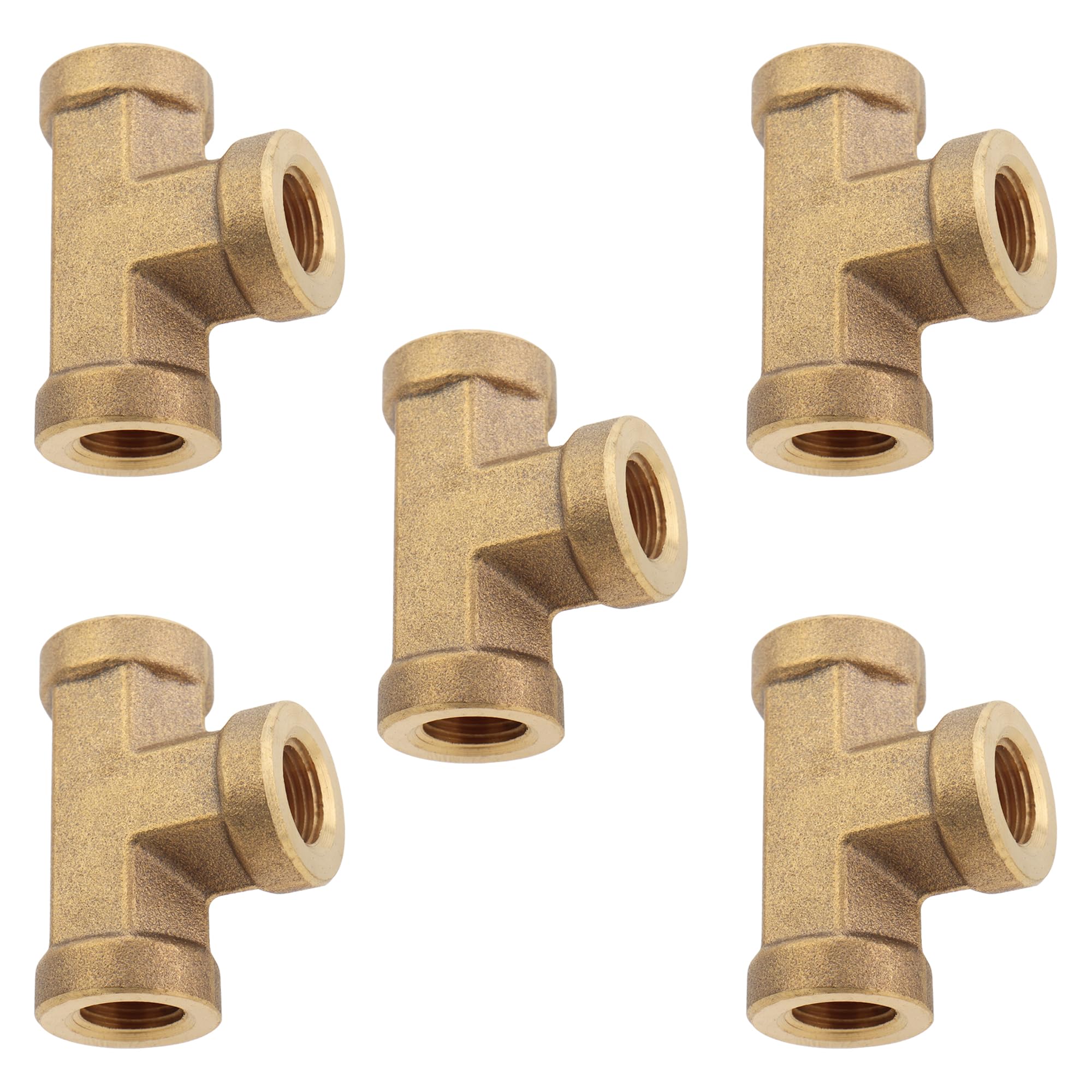 LTWFITTING Brass BSP Pipe Fitting 1/8-Inch Female BSPP Thread Tee Fuel Air (Pack of 5)