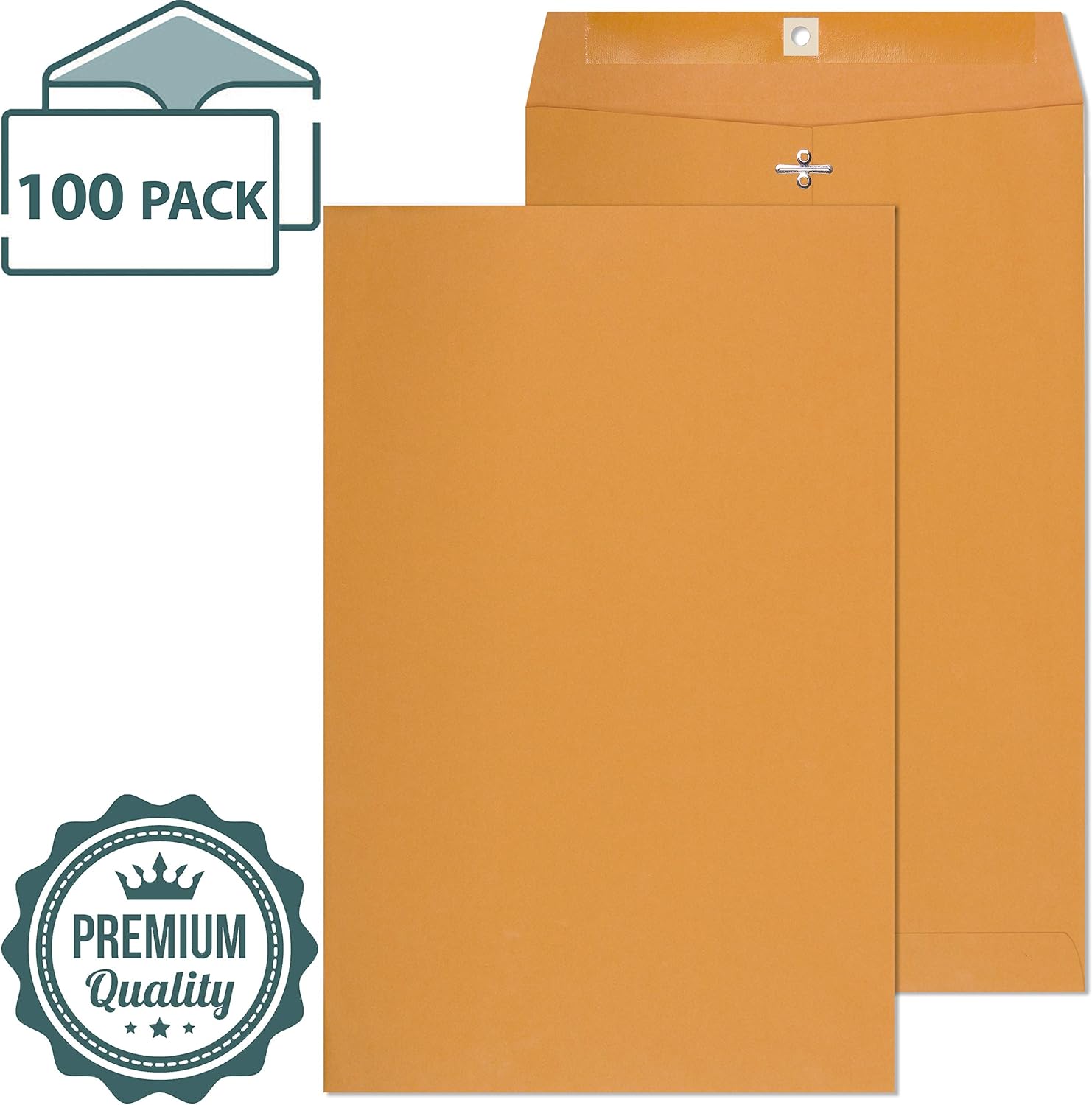 EnDoc 10 x 15 Clasp Envelopes - Brown Kraft Catalog Mailing Gummed Seal Envelope - 28lb Heavyweight 10x15 Inches Manila Envelopes for Home, Office, Business, Legal or School - 100 Pack : Office Products