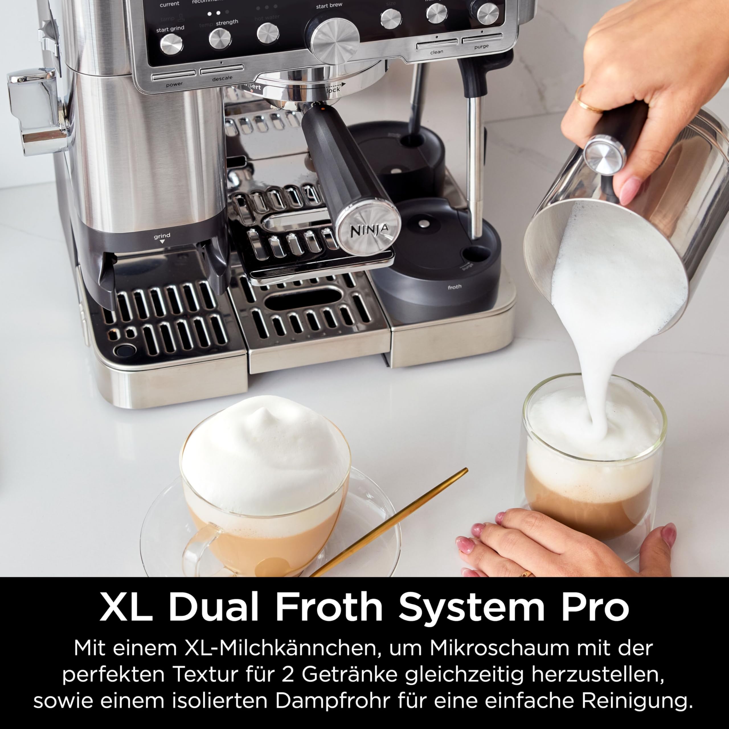 Ninja Luxe Pro 3-in-1-Kaffeemaschine mit Mahlwerk und Aufschäumer für Latte, Cappuccino, Cold Brew & Espresso, einfache Handhabung, 5 Voreinstellungen zum Aufschäumen, Silber, ES701EU 8