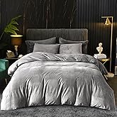 Ivellow Velvet Flannel Duvet Cover King Size Smoky Gray Duvet Cover King Velvet Comforter Cover Set Ultra Soft Breathable Cozy Velour Duvet Cover Solid Luxury Bedding Set Zipper Closure Corner Ties