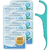 Alosalut 480 Count Dental Floss Picks &ndash; Mint Flavored Flossers with Built-in Toothpick for Deep Cleaning &ndash; 8 Portable Boxes of 60 &ndash; Strong &amp; Smooth Floss Sticks for Family Home Travel - Adults &amp; Kids