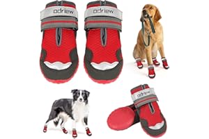 ODRIEW Dog Shoes for Large Dogs, Medium Dog Boots & Paw Protectors, 4PCS Breathable Mesh Dog Booties for Hot Summer Pavements and Outdoor Hiking, Durable Anti-Slip Soles and Night Reflective Strips. (Red, 8)