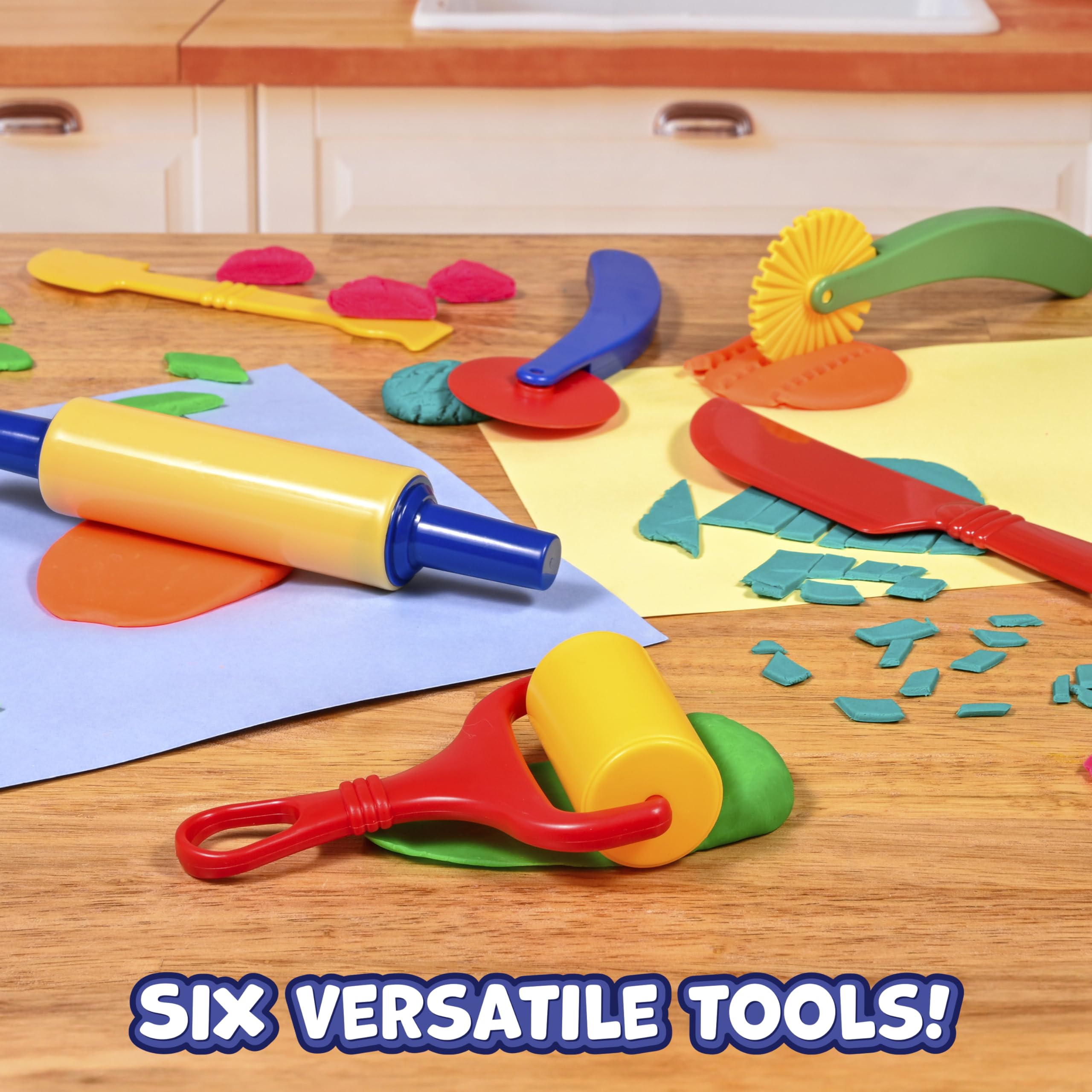 READY 2 LEARN Dough Tools | Set of 6 | Playdough Tool Set | Roll, Cut, Mold and Flatten | Art Supplies for Toddler Crafts