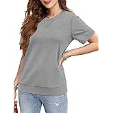 Elesomo Womens Sweatshirts Short Sleeve Cotton Casual Pullover Sweat Shirt Fall Outfits