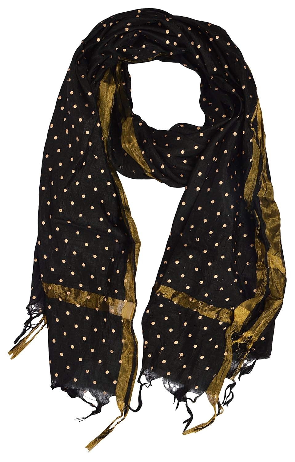 youthquake women's silk dotted block print dupatta with golden border