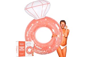 Floatey Bachelorette Party Decorations - XtraLarge Diamond Ring Pool Float | Shiny Glitter Conffetti Inside | Bachelorette Pool Floats for Bride, Ring Floatie Bachelorette Party Accessories, Rose Gold