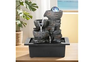 POWLAB Crystal Ball Tabletop Water Fountain with LED Lights - 3-Tier Indoor Waterfall Feature for Relaxation, Natural Humidifier for Home and Office Decor, 10''X9''X6.9