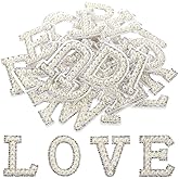 26 Pcs Pearl Rhinestone Letter Patches, Self Adhesive A-Z Rhinestone Pearl Letter Patches Stick on Alphabet Appliques Sticker for DIY Clothes Bags Hats Phone Backpacks